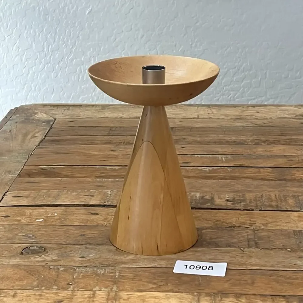 IKEA Tall Turned Wood Candlestick Holder Scandinavian 7.3